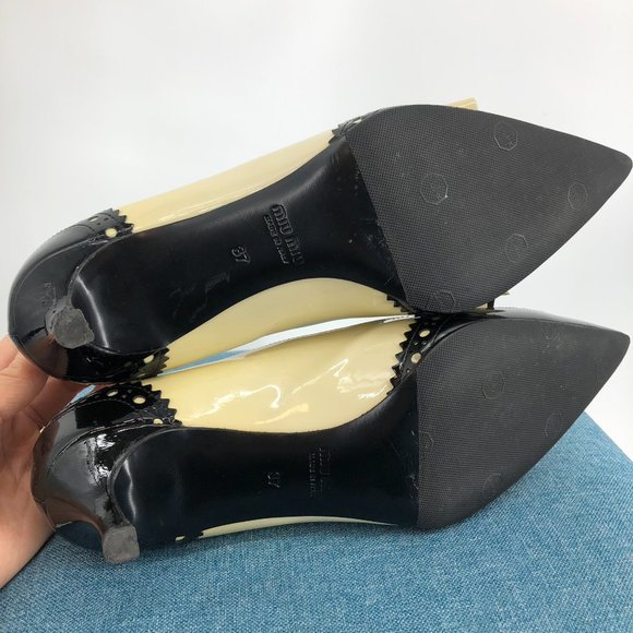 Miu Miu Two Tone Patent Leather Double Bow Pointed Toe kitten heels Size 6.5 - Picture 5 of 16
